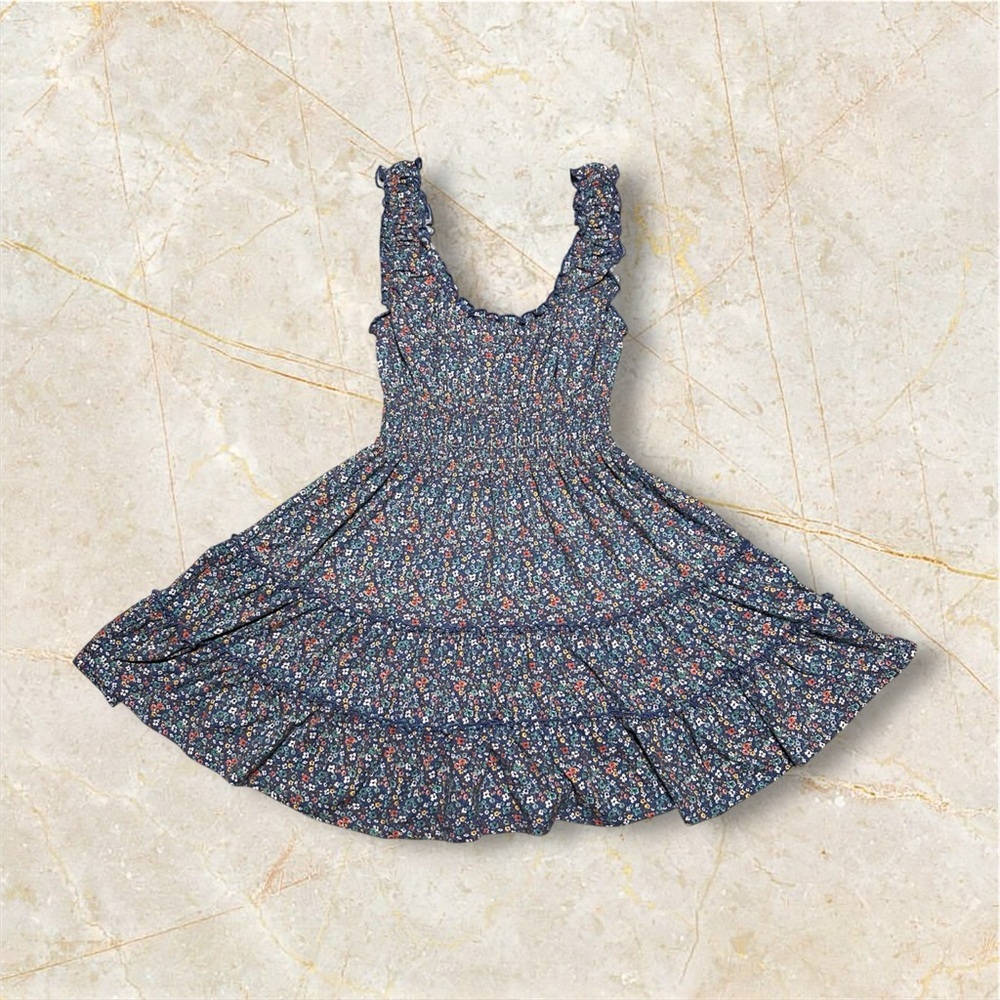 Urban Outfitters Blue Floral Smocked Ruffle Mini Dress Size Small Boho luxury